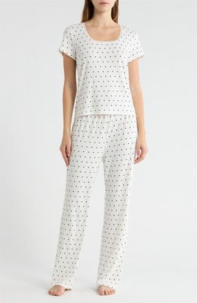 French Connection Print Pointelle Knit Pajamas in White/Black Dot at Nordstrom, Size X-Large