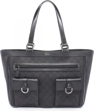 Gucci Black Canvas Leather Handbag Tote Bag (Pre-Owned)