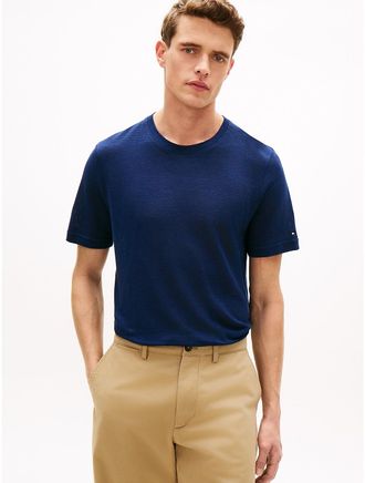 Tommy Hilfiger Mens New York Label Cotton-Linen T-Shirt - Navy - L