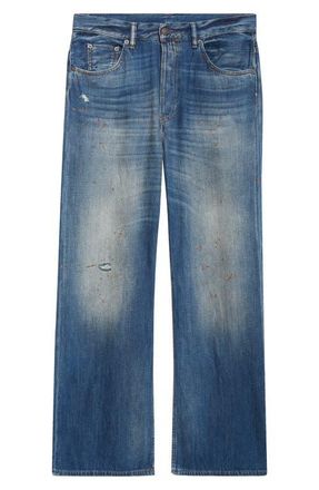 Acne Studios 2021M Trafalgar Distressed Straight Leg Jeans in Mid Blue at Nordstrom, Size 29 X 32