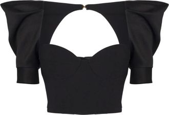 Elisabetta Franchi Overhemden, Dames, Zwart, S, Polyester, Crepe and Duchesse Top