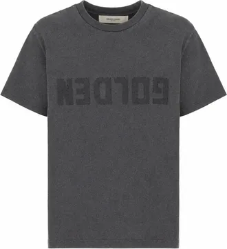 Golden Goose Cropped Charcoal Grey Tonal Logo T-Shirt
