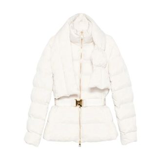 Elisabetta Franchi Jassen, Dames, Wit, L, Leer, Donzen Jas in Jacquard Voile Stof met Riem