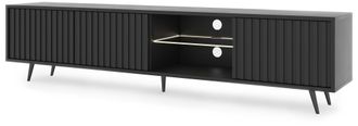 Selsey Selsey - Bello - Mueble De Tv - Negro Con Frentes De Listones Y Patas De Metal Negro - Led - 175 Cm