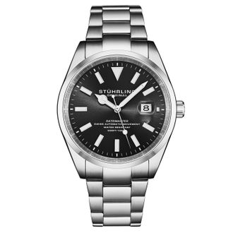 St&uuml;hrling Mens Datemaster Heritage Automatic 1025 Mens 42mm - Black & Silver Stainless Steel - One Size