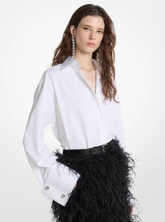 Michael Kors Frayed Cotton Poplin French Cuff Shirt