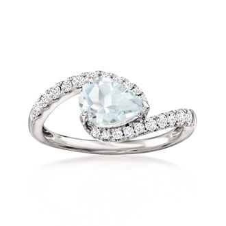 Ross-Simons Aquamarine and. Lab-Grown Diamond Ring in 14kt White Gold