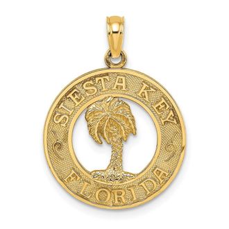 Diamond2Deal 14k Yellow Gold SIESTA KEY FLORIDA with Palm Tree Circle Charm Pendant