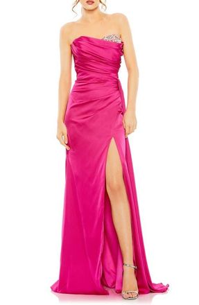 Mac Duggal Strapless Embellished Sweetheart Neckline Satin Gown in Magenta at Nordstrom, Size 12