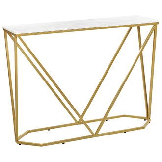 Beliani Beliani - Consola Blanco Dorado 100 X 30 Cm Mdf Efecto M&aacute;rmol Dormitorio Recibidor Hazen