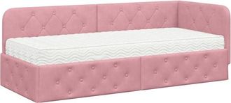vidaXL Corner Bed Frame with Mattress Pink 80 x 200 cm Velvet vidaXL