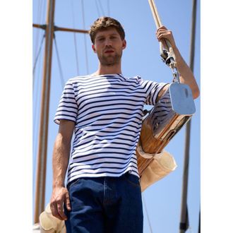 Saint James LEVANT MODERN - Breton Stripe Short Sleeve Shirt in White/navy at Nordstrom, Size Xxx-Large