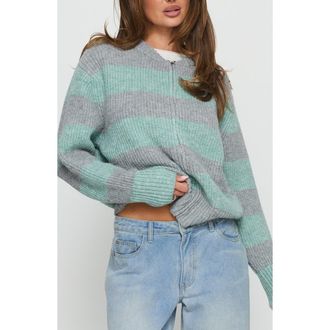 Princess Polly Queena Stripe Zip Cardigan in Blue Stripe at Nordstrom, Size X-Small