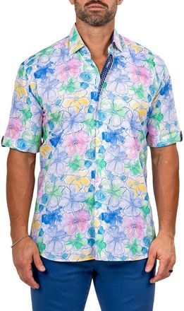 Maceoo Galileo Marthy Short Sleeve Button-Up Shirt in White/multi at Nordstrom, Size 6