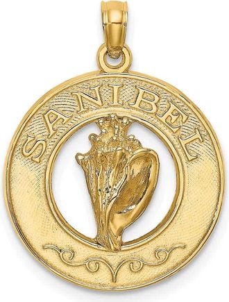 Diamond2Deal 14k Yellow Gold SANIBEL with Conch Shell Circle Charm Pendant