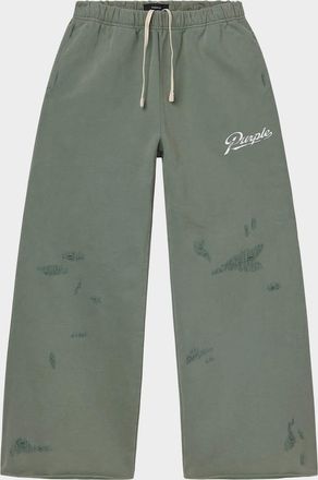Purple Men & apos;s Distressed Cotton Flared Logo Sweatpants