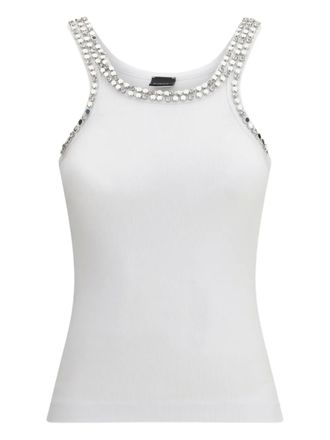 Pinko studded ribbed vest - women - Cotton/Elastane/glass/Steel/Polyvinyl Acetate (PVA) - M - White