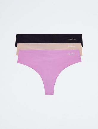 Calvin Klein Womens Invisibles 3-Pack Thong - Multi - XS