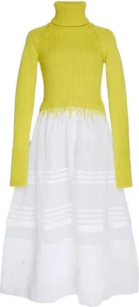 Loewe Yellow Wool Roll Neck Sheer Dress Size S