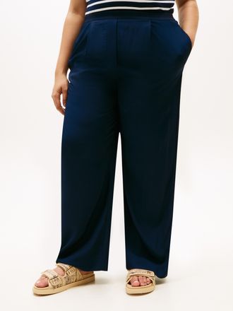 Tommy Hilfiger Anzughose TOMMY HILFIGER CURVE CRV VIS TWILL PULL ON STR PANTS, Damen, Gr. 48, N-Gr, schwarz night navy, Web, Obermaterial: 100% Viskose, unifarben, r