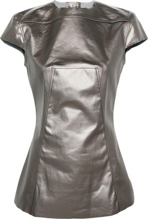 Rick Owens Edfu SS metallic-finish T-shirt - women - Elastomultiester/Rubber/Cotton - 40 - Silver