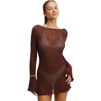 Cotton On Womens Rumi Open Knit Mini Dress in Espresso at Nordstrom, Size X-Large