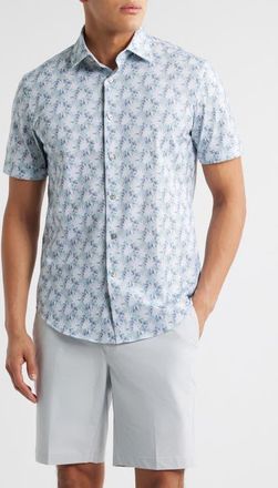 Bugatchi Myron OoohCotton Palm Tree Print Short Sleeve Button-Up Shirt in Mint at Nordstrom, Size Xxx-Large