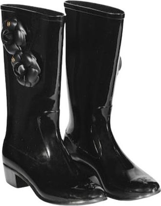 Chanel Black Rubber Camellia Rain Boots Size 40