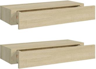 vidaXL Wall-mounted Drawer Shelves 2 pcs Oak 60x23.5x10cm mdf Vidaxl