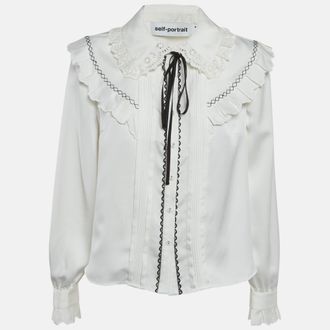 Self Portrait White Twill Frill Yoke Shirt