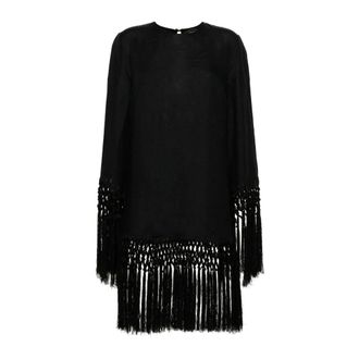 Taller Marmo Asymmetric Fringed Dress - female - Taller Marmo - Midi Dresses - Black - XS - Dresses