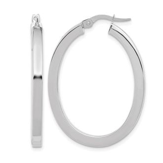 Diamond2Deal 14K White Gold Polished Oval Shape Hoop Earrings