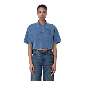 Alexander Wang Alexander Wang, Polo Shirts, female, Blue, Size: XS Cropped Piqu&eacute; Polo T-Shirt