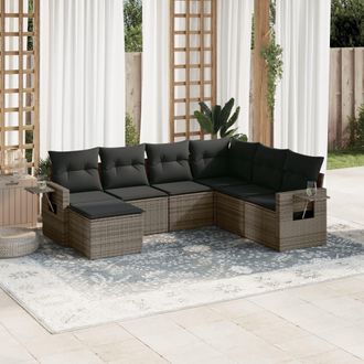 vidaXL Vidaxl - Set De Sof&aacute;s De Jard&iacute;n 7 Piezas Con Cojines Rat&aacute;n Pe Gris