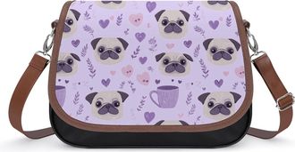 Generic Cute Pug Coffee Small Womens Crossbody Bags Shoulder Handbag with Adjustable Strap for Travel