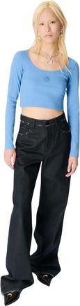 Marine Serre Moon Logo LS Roundneck Top - Dames - Sweatshirts - Blauw - M - Katoen - Hoodies & sweatvesten