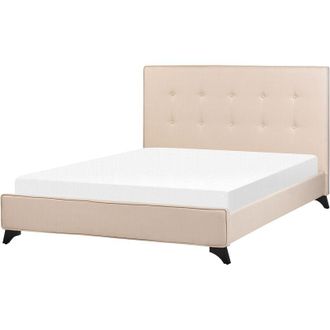 Beliani Beliani - Cama Con Somier De Poli&eacute;ster Beige Negro 140 X 200 Cm Cabecero Acolchado Somier Patas Madera Caucho Ambassador