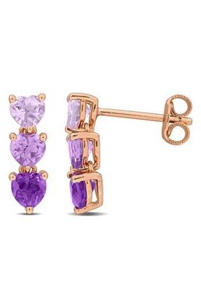 Delmar Triple Amethyst Heart Stud Earrings in Purple at Nordstrom Rack
