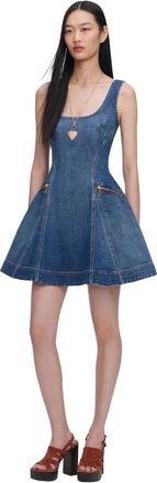 Self Portrait Uitlopende Denim Mini Jurk - Dames - Korte kleedjes - Blauw - S - Denim - Kleedjes