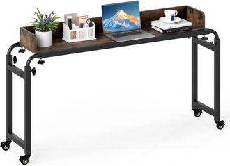 Costway Scrivania Sopra-il-Letto con Ruote, Scrivania per Letto con Altezza e Lunghezza Regolabili, Telaio in Metallo, Mbile Portatile e Versatile