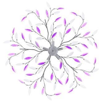 Berkfield Home Modern Ceiling Lamp with Acrylic Crystal Leaf Arms for 5 E14 Bulb in Purple