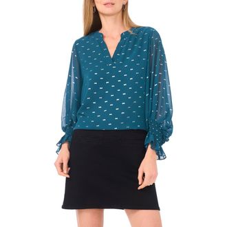 Vince Camuto Metallic Ruffle Cuff Top in Deep Teal at Nordstrom Rack, Size X-Small P