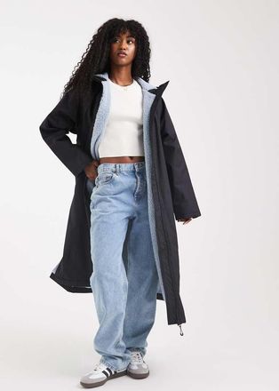 Asos Cappotto impermeabile nero e blu taglio lungo foderato in pile-Nessun colore