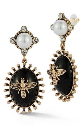 Sphera Milano Faux Pearl Bee Oval Drop Earrings in Gold/black at Nordstrom Rack