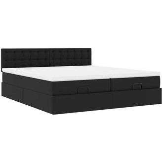 vidaXL Estructura De Cama Otomana Con Colchones Cuero Sint&eacute;tico Negro Vidaxl