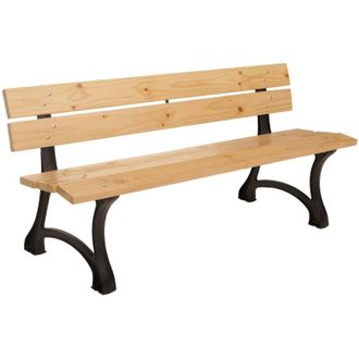Hhg Non utilizzato] Panca da giardino HHG 436, panchina da parco in legno 3 posti, ghisa legno pino certificato mvg, 170cm, marrone chiaro