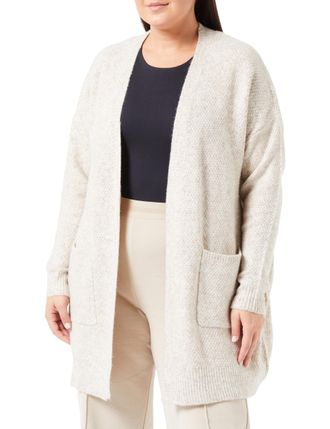 Kaffe Womens Open Front Medium Length Textured Knitted Cardigan Sweater, Sand Dollar Melange, XL
