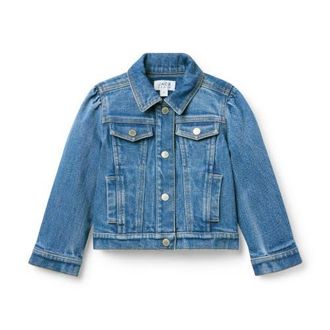 Janie and Jack Denim Puff Sleeve Jacket In Medium Wash in Blue at Nordstrom, Size 12-18M