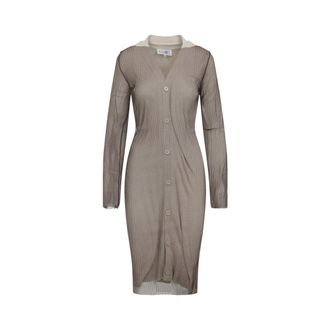 Maison Margiela Ribbed Knit Midi Dress With Button-Down Front And Contrasting Collar