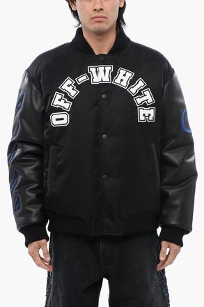 Off-white Bomber BASEBALL LEA with Leather Sleeves and Logo Patch Off-White